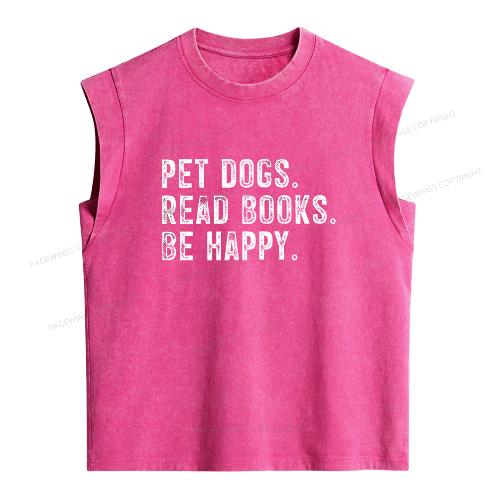 Pagewings Pet Dogs Read Books Be Happy Women's Washed Tank Top