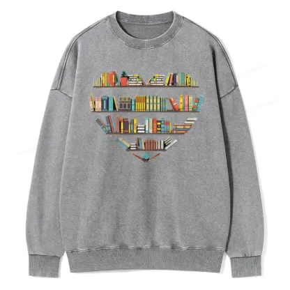 Pagewings Heart Bookshelves Unisex Washed Sweatshirt