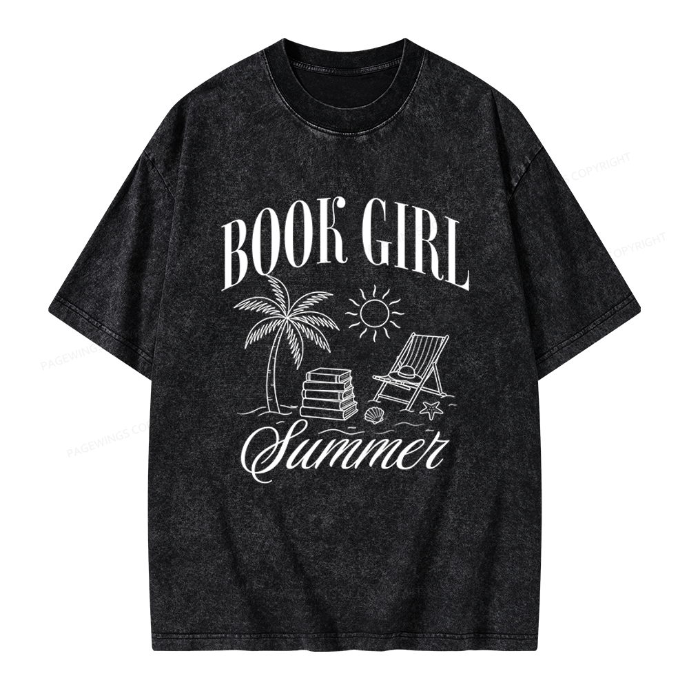 Pagewings Book Girl Summer Unisex Washed T-shirt