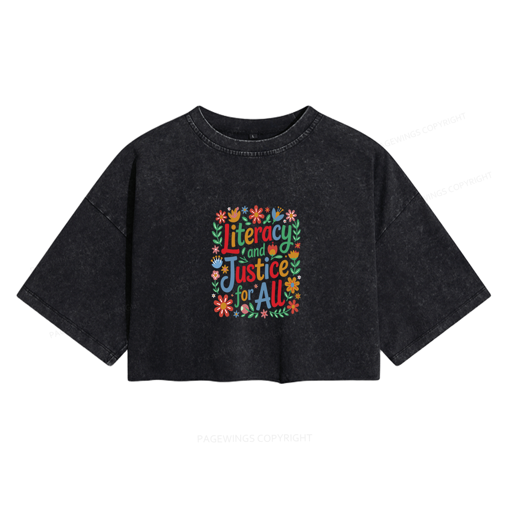 Pagewings Literacy And Justice For All Women's Washed Cropped T-shirt