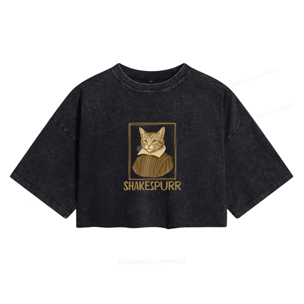 Pagewings Shakespurr Women's Washed Cropped T-shirt