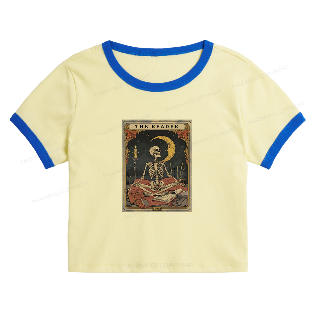 Pagewings The Reader Tarot Card Baby Tee Crop Ringer T-Shirt