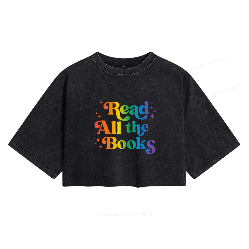 Pagewings Read All the Books Women's Washed Cropped T-shirt