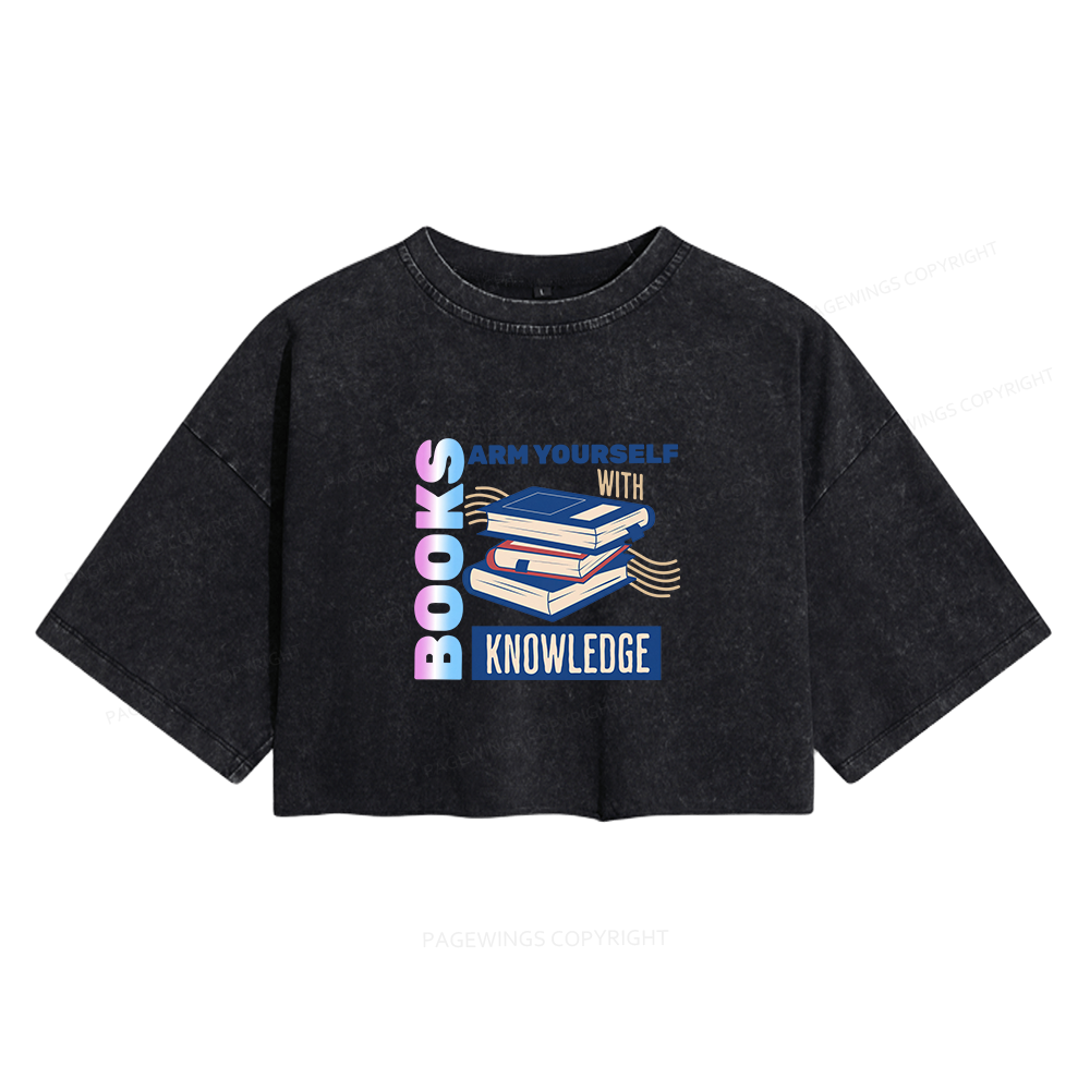 Pagewings Arm Yourself With Knowledge Women's Washed Cropped T-shirt