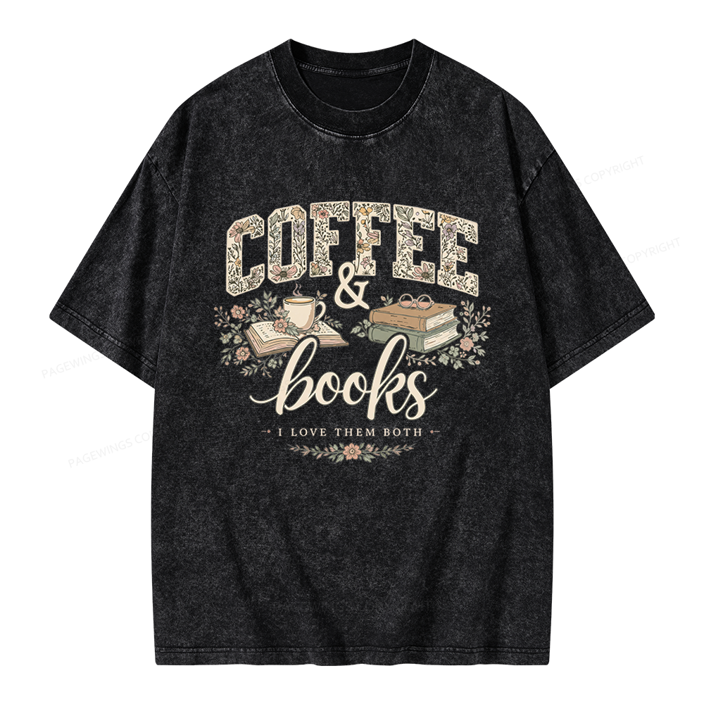 Pagewings Coffee and Books Unisex Washed T-shirt