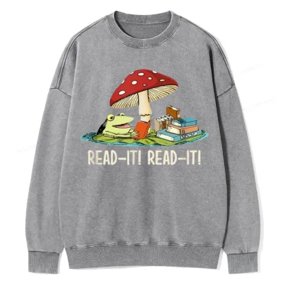 Pagewings Mushroom Read it Book Unisex Washed Sweatshirt