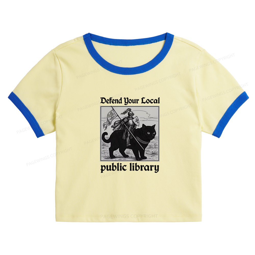 Pagewings Defend Your Local public library Baby Tee Cropped Ringer T-Shirt 