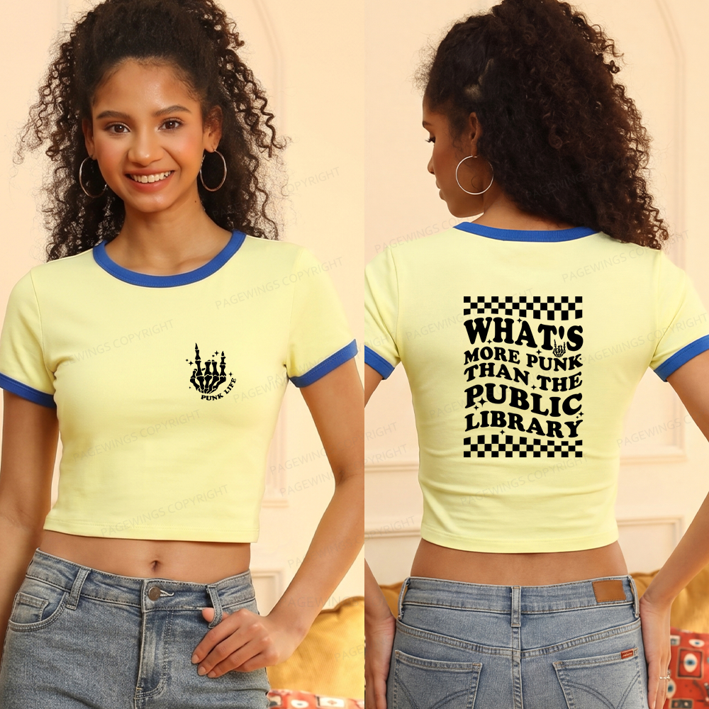 Pagewings Punk The Public Library Baby Tee Cropped Ringer T-Shirt 