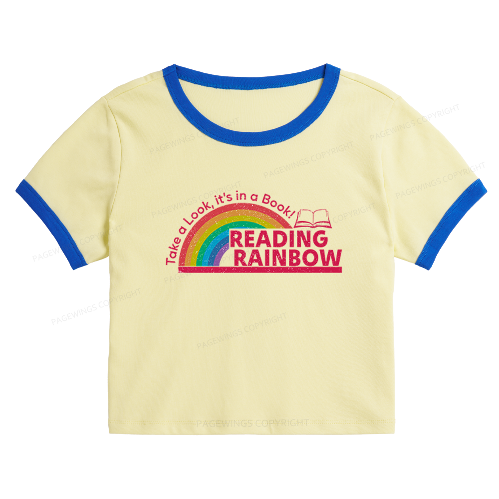 Pagewings Reading With Rainbow Baby Tee Cropped Ringer T-Shirt 
