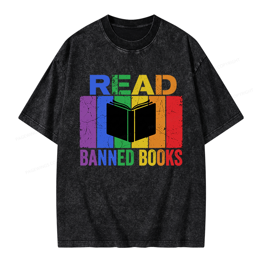 Pagewings Read Banned Books Unisex Washed T-shirt