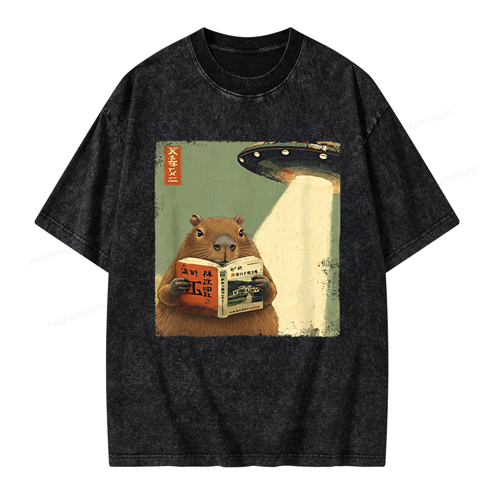 Pagewings Capybara Book Lovers Unisex Washed T-shirt