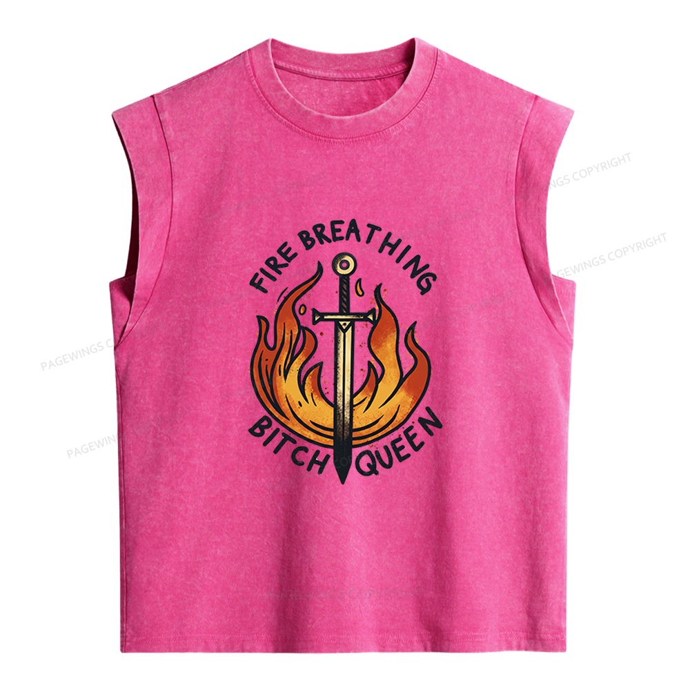 Pagewings Fire Breathing Bitch Queen Women's Washed Tank Top