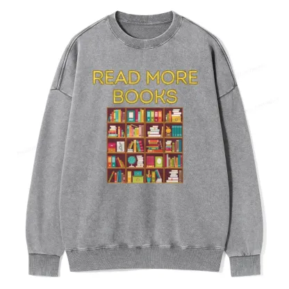 Pagewings Read More Books Bookshelves Unisex Washed Sweatshirt