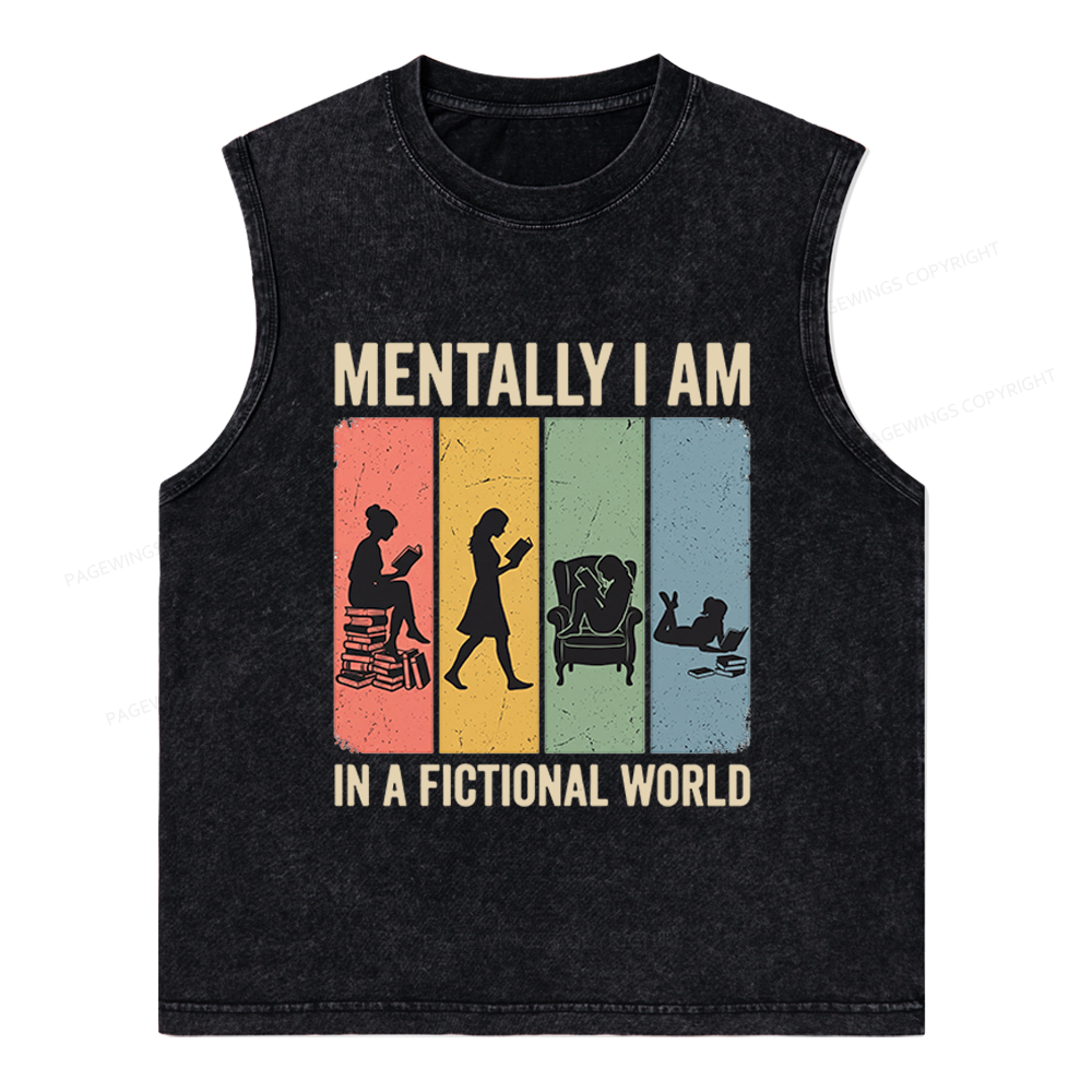Pagewings Reading In A Fictional World Unisex Washed Tank Top