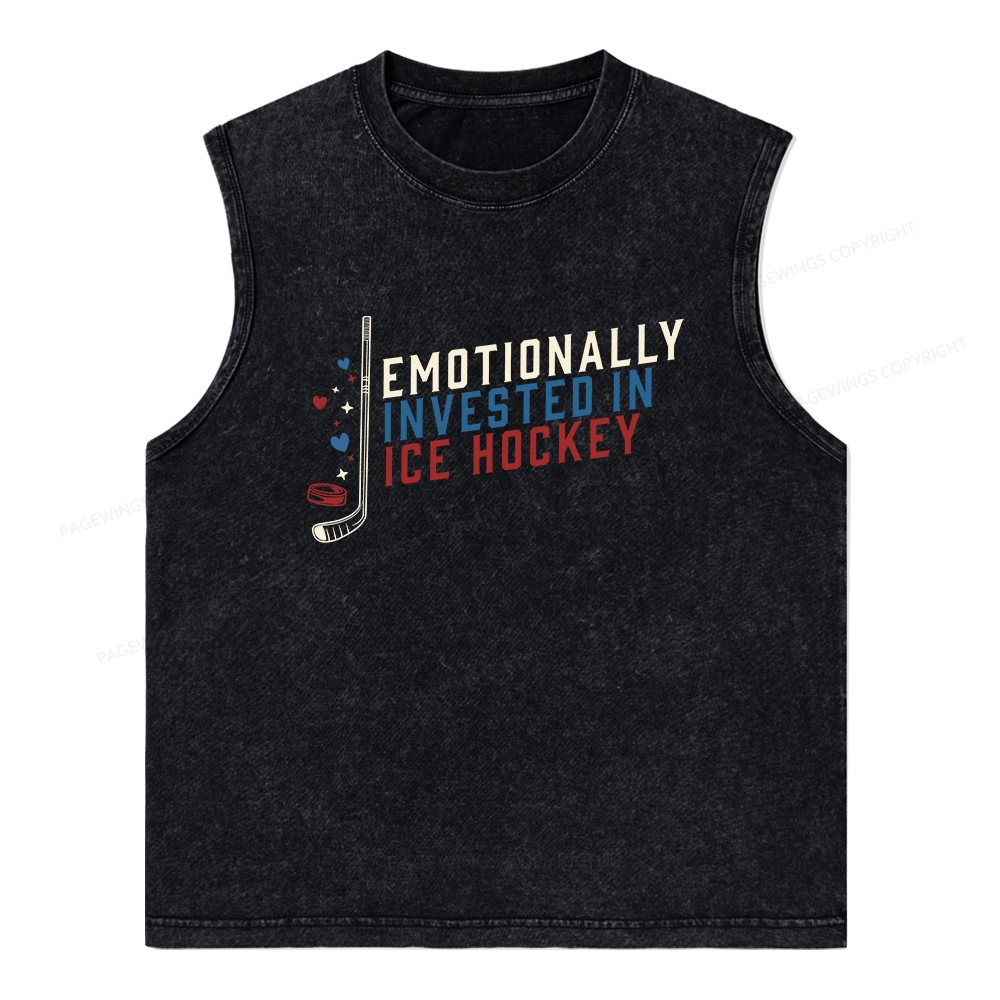 Pagewings Emotionally Invested in Ice Hockey Unisex Washed Tank Top