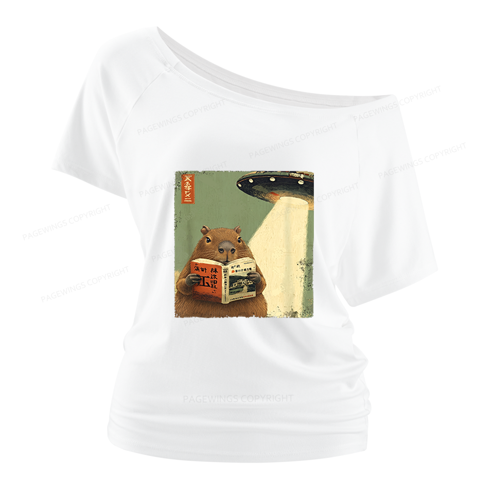 Pagewings Capybara Book Lovers Women Off Shoulder T-shirts