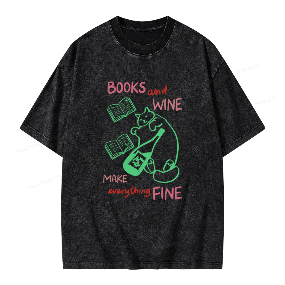 Pagewings Books And Wine Unisex Washed T-shirt