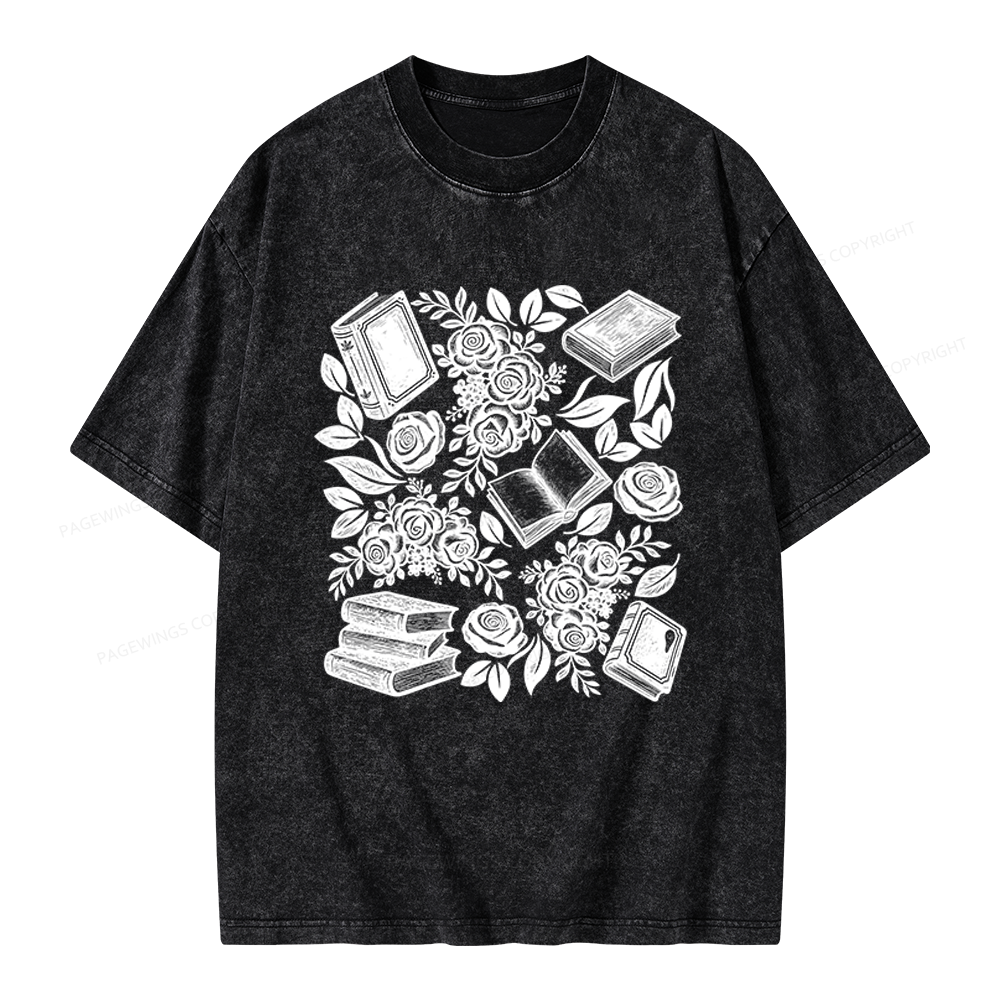 Pagewings Books and Flowers Unisex Washed T-shirt