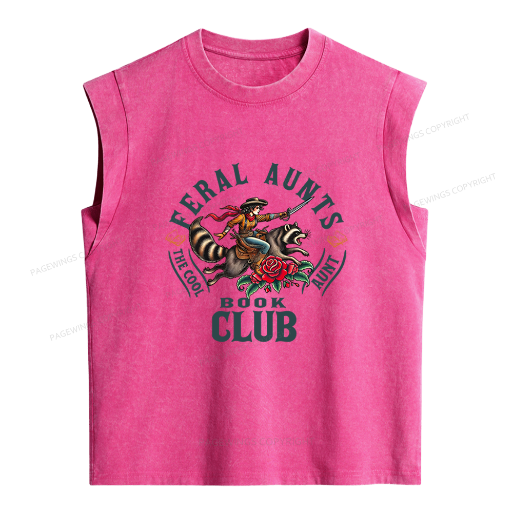 Pagewings Feral Aunt Social Book Club Women's Washed Tank Top