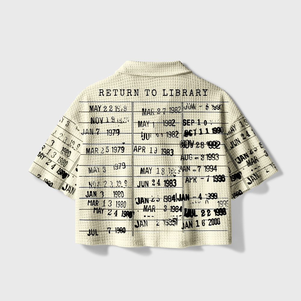 Pagewings Public Library Camp Collar Boxy Fit Unisex Crochet Shirt