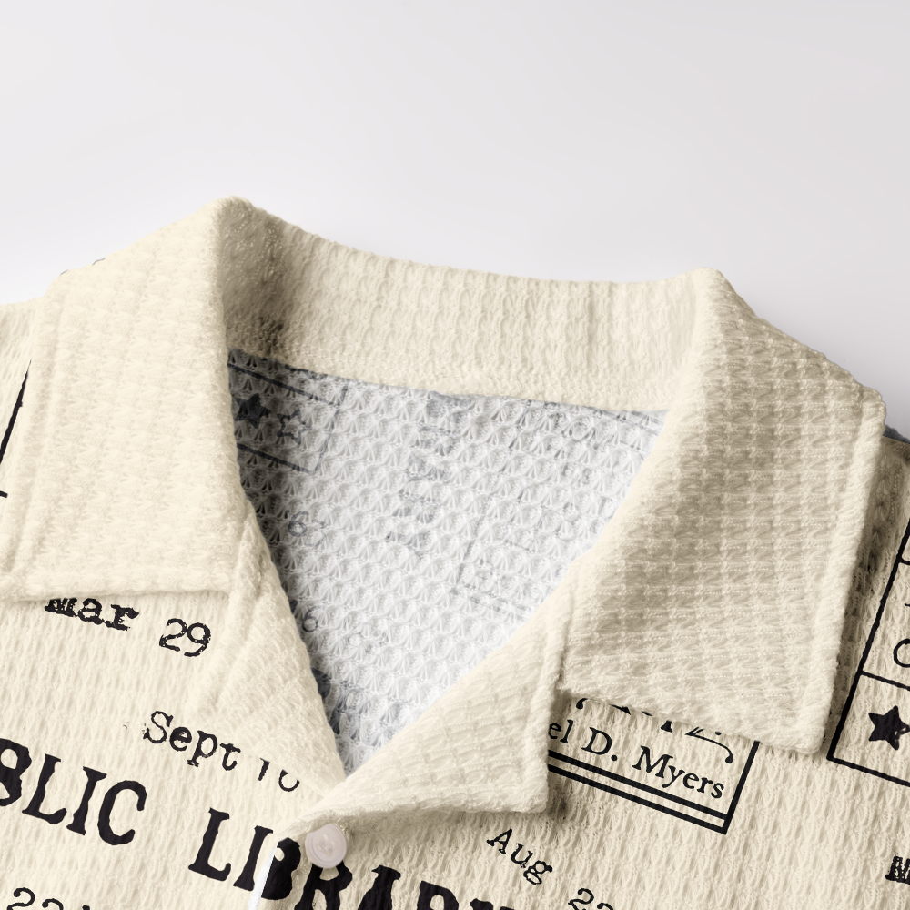 Pagewings Public Library Camp Collar Boxy Fit Unisex Crochet Shirt