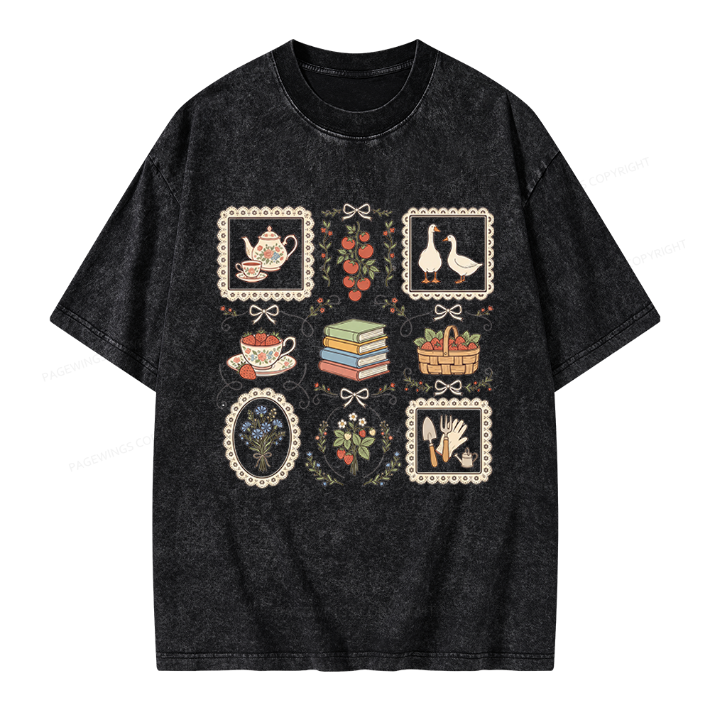 Pagewings Goose Reading Unisex Washed T-shirt