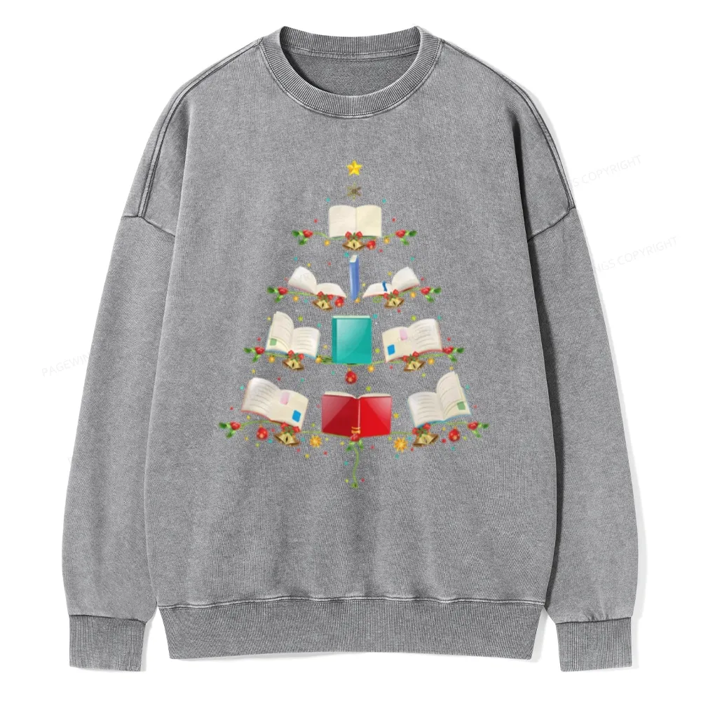 Pagewings Book Christmas Tree Unisex Washed Sweatshirt
