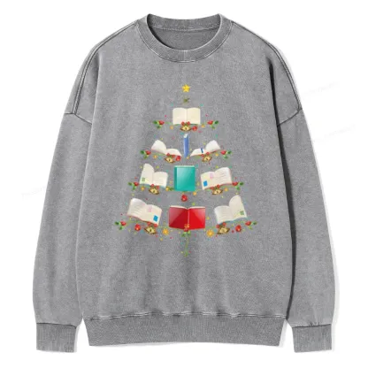 Pagewings Book Christmas Tree Unisex Washed Sweatshirt