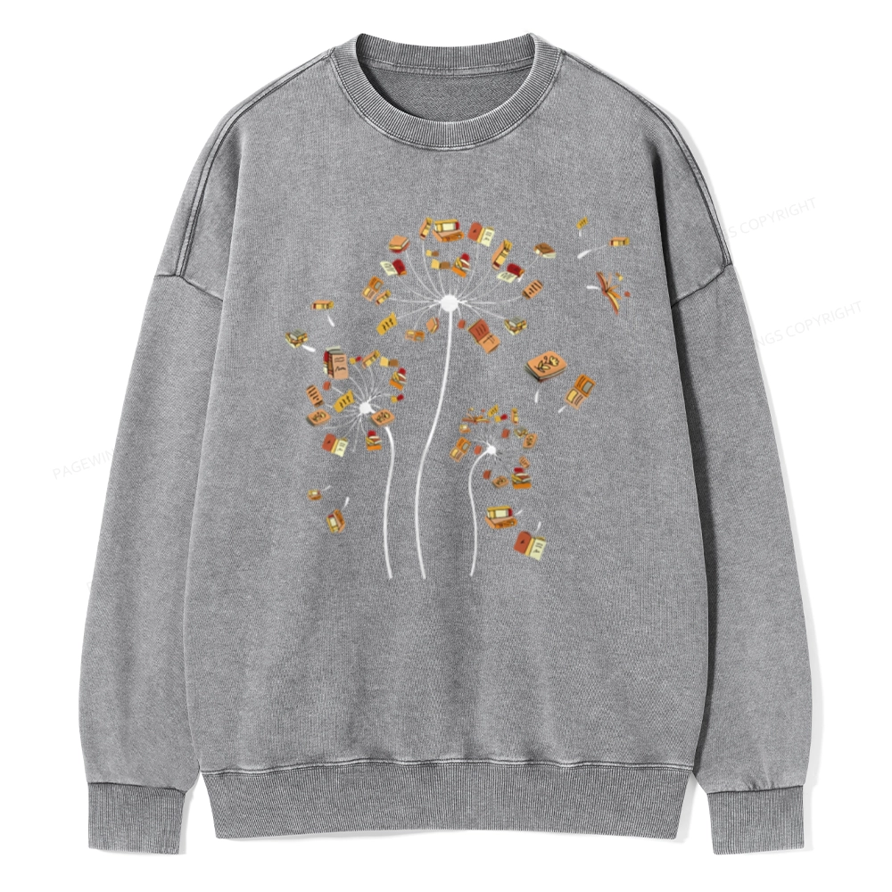Pagewings Dandelion Flower Books Unisex Washed Sweatshirt