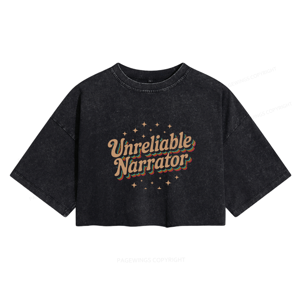 Pagewings Unreliable Narrator Women's Washed Cropped T-shirt