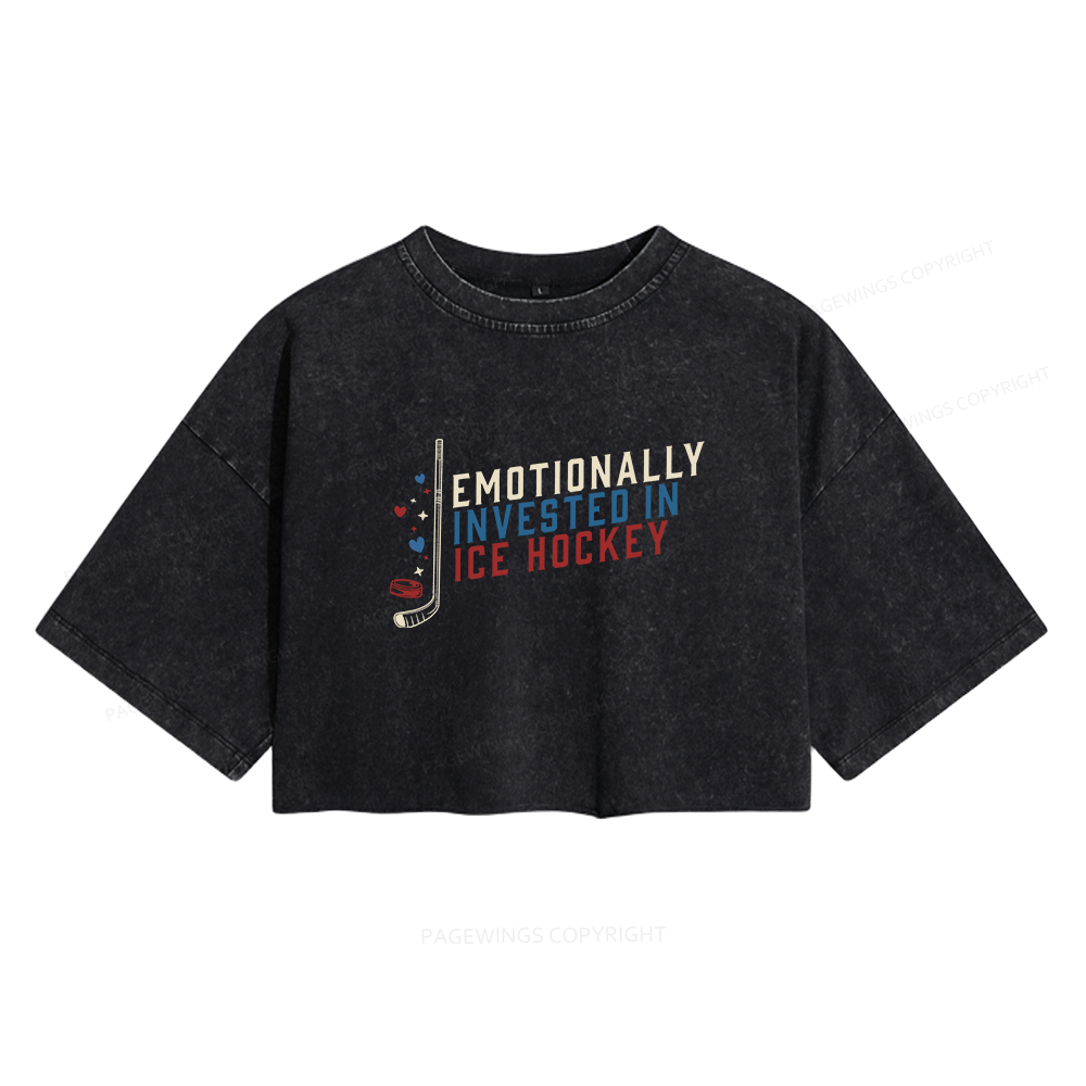Pagewings Emotionally Invested in Ice Hockey Women's Washed Cropped T-shirt