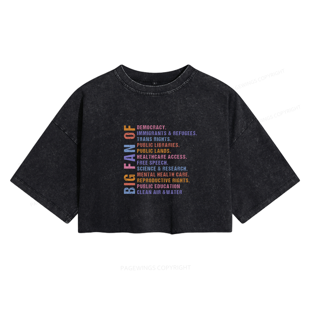 Pagewings Big Fan of Human Rights Women's Washed Cropped T-shirt