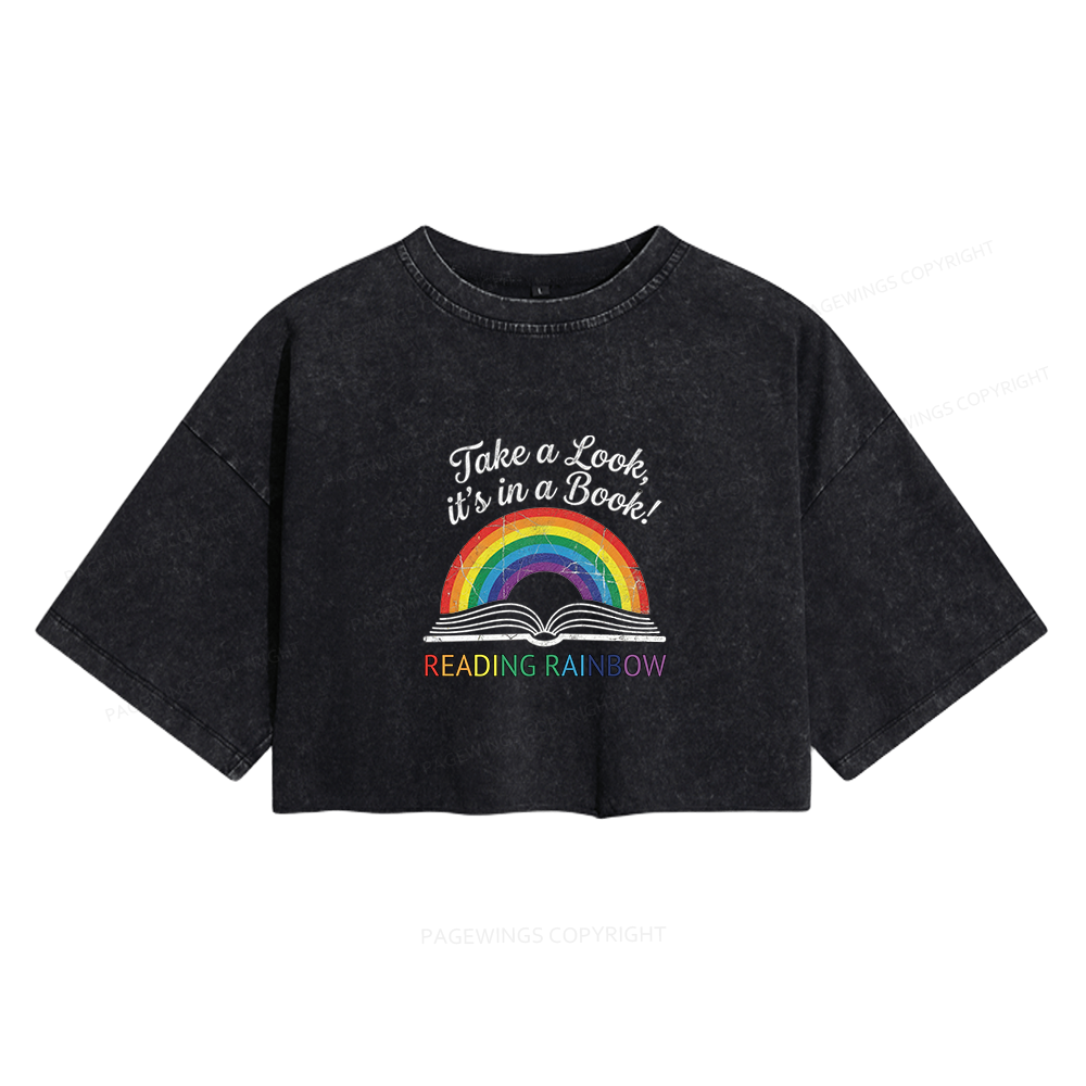 Pagewings Reading With Rainbow Women's Washed Cropped T-shirt