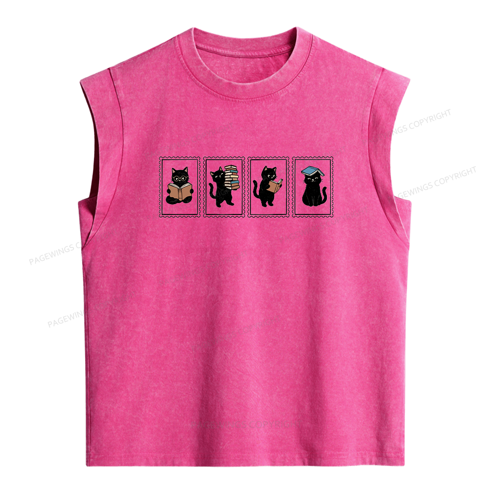Pagewings Black Cats and BooksWomen's Washed Tank Top