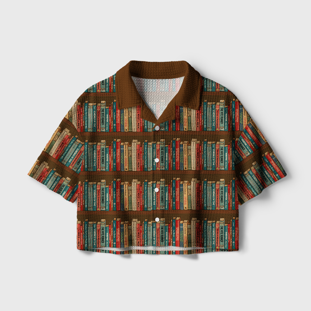 Pagewings Read Banned Books Camp Collar Boxy Fit Unisex Crochet Shirt