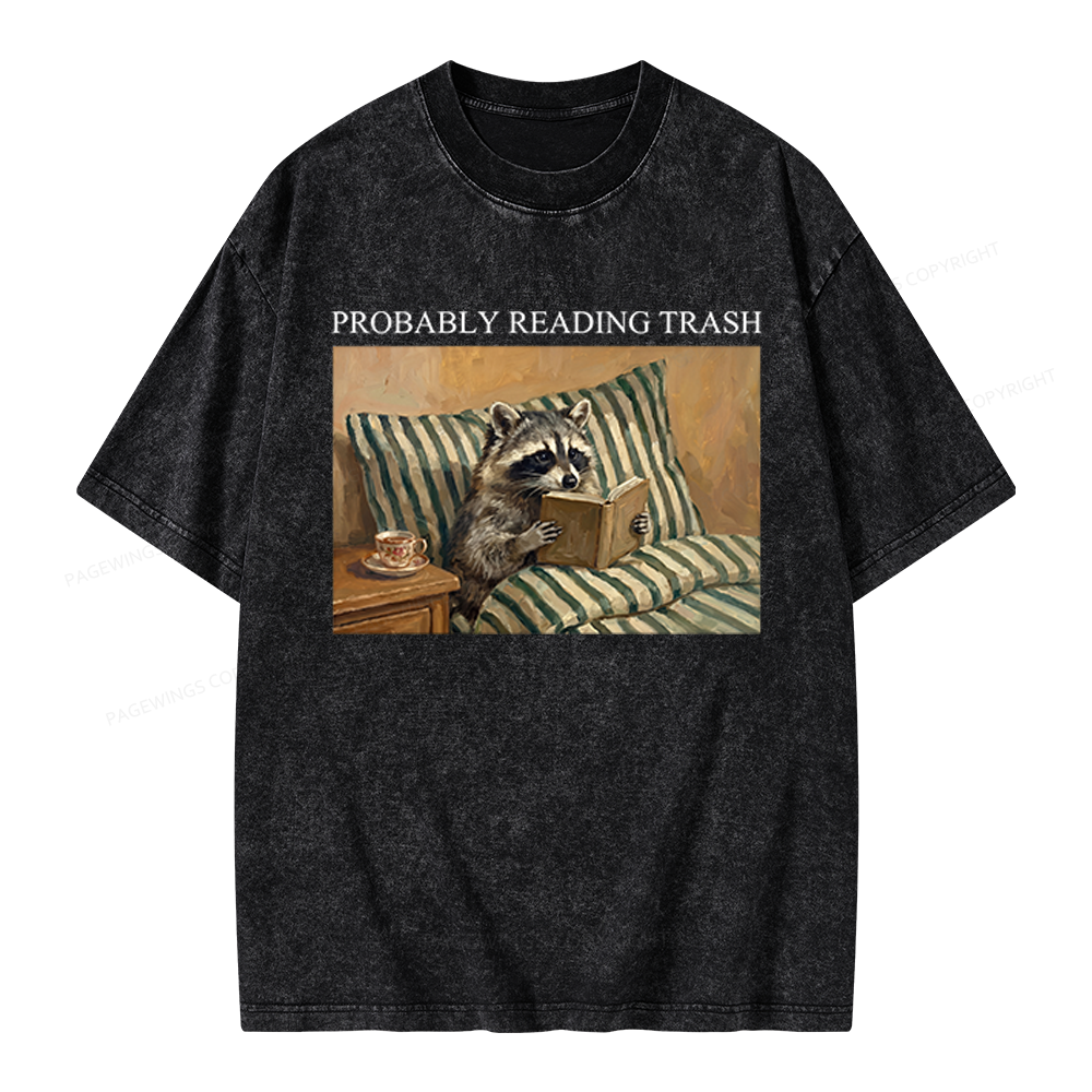 Pagewings Reading Trash Racoon Unisex Washed T-shirt