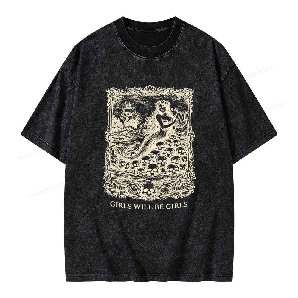 Pagewings Girls Will Be Girls Unisex Washed T-shirt