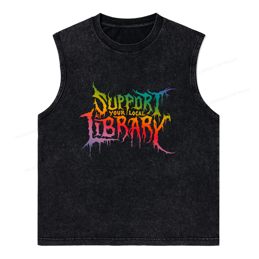 Pagewings Support Your Local Library Unisex Washed Tank Top