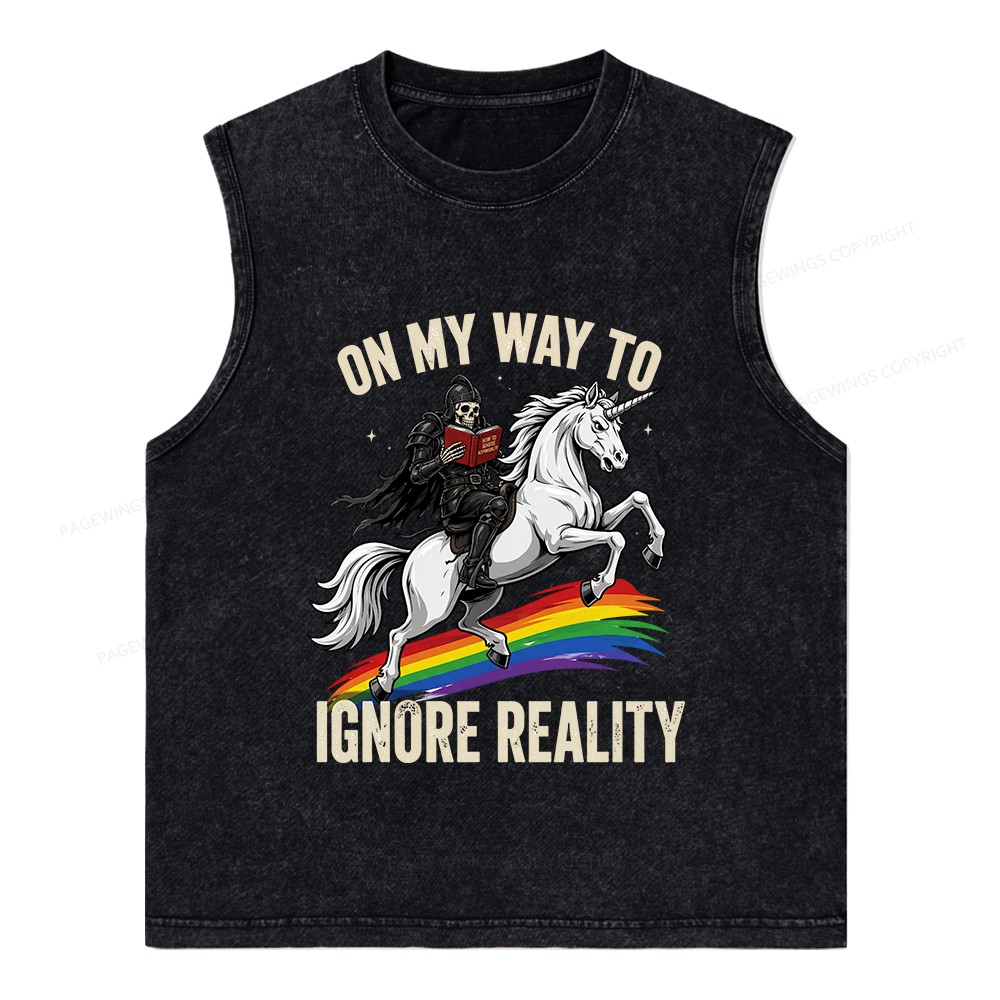 Pagewings On My Way To Ignore Reality Unisex Washed Tank Top
