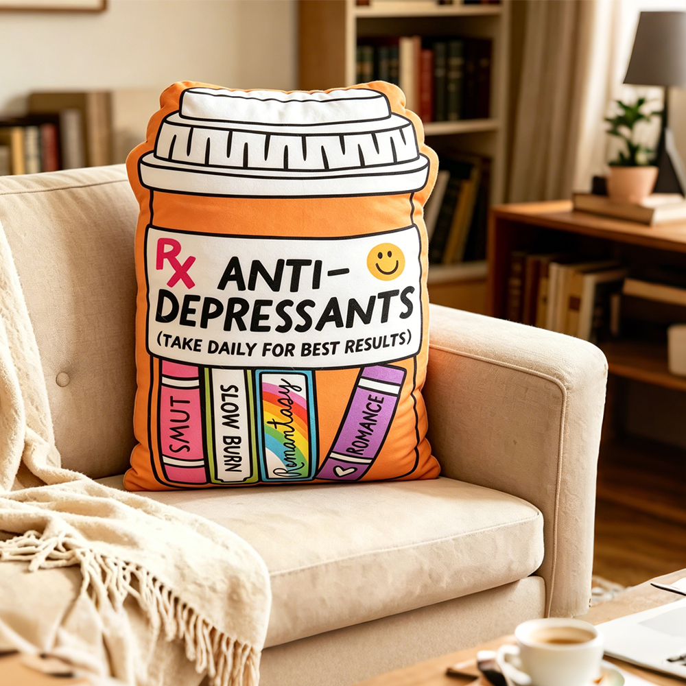 Pagewings Books Antidepressant Shaped Throw Pillow