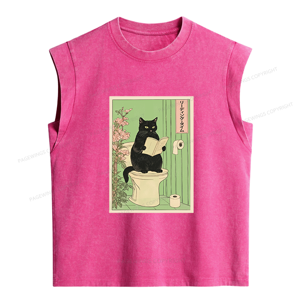 Pagewings Black Cat Women's Washed Tank Top