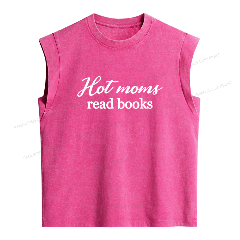 Pagewings Hot Moms Read Books Women's Washed Tank Top