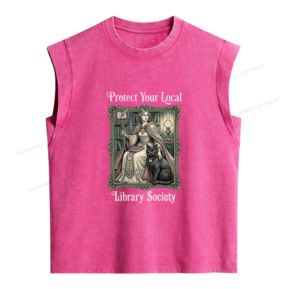 Pagewings Defend Your Local Public Library Women's Washed Tank Top