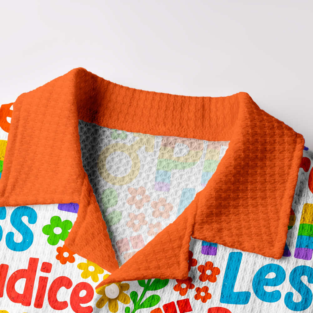 Pagewings More Pride Less Prejudice Rainbow Camp Collar Boxy Fit Unisex Crochet Shirt