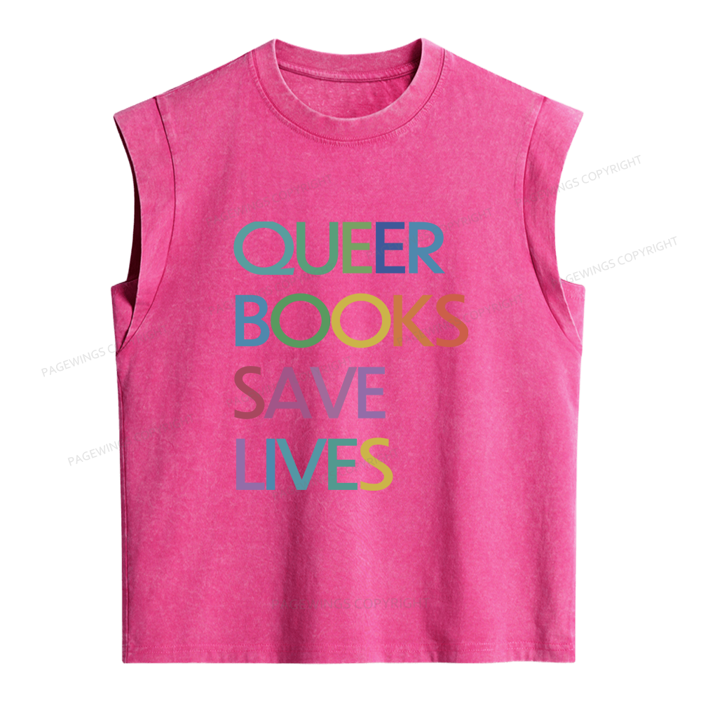 Pagewings Queer Books Save Lives Women's Washed Tank Top