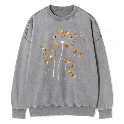 Pagewings Dandelion Flower Books Unisex Washed Sweatshirt