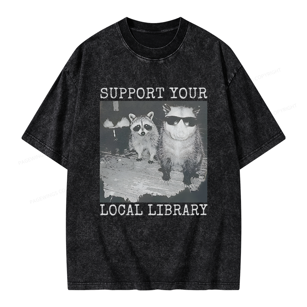 Pagewings Support Your Local Library Unisex Washed T-shirt