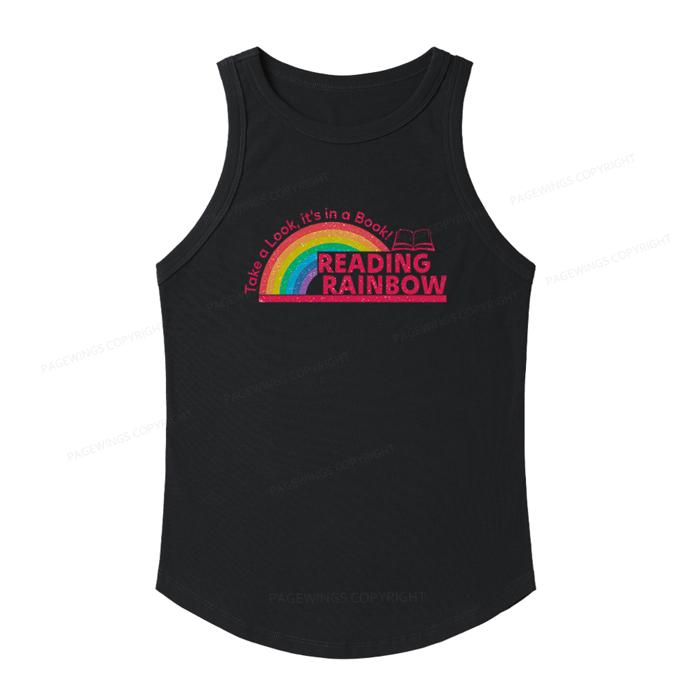 Pagewings Slim Fit Reading With Rainbow Women's Fitted Tank Top