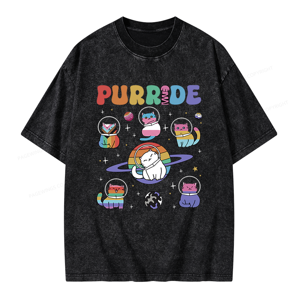 Pagewings Rainbow Cats Unisex Washed T-shirt