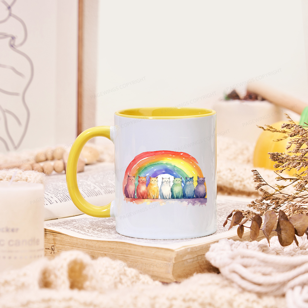 Pagewings Pride Rainbow Cat Mug